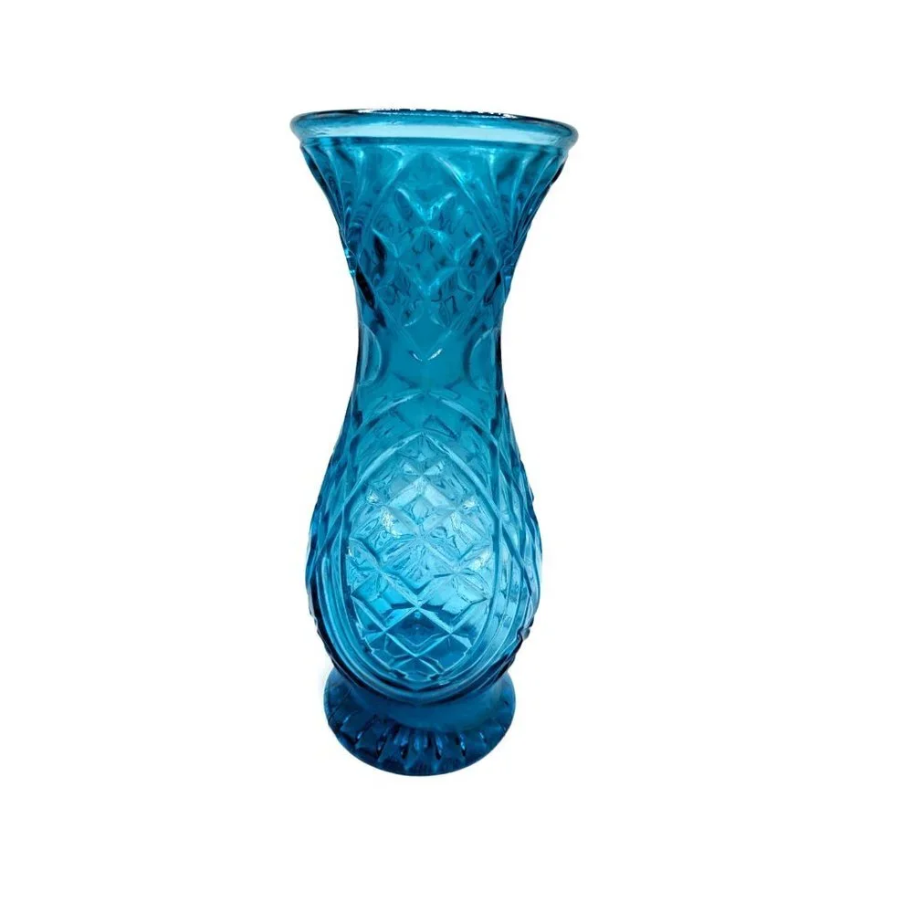 Vintage Rossini Empoli Blue Diamond Print Art Glass Vase Italy  11